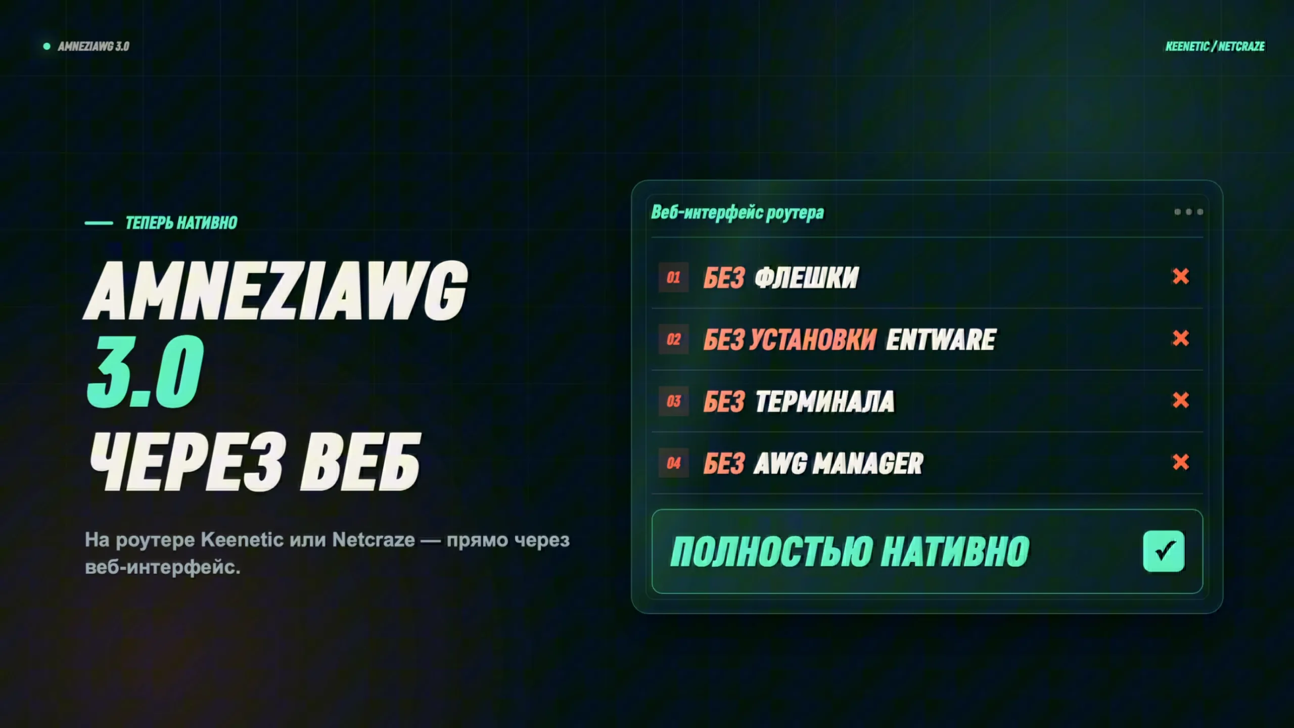 AmneziaWG 3.0 через веб-интерфейс роутера: без флешки, без Entware, без терминала, без AWG Manager — полностью нативно